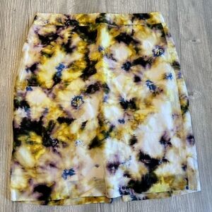 J. Crew Skirt Women’s Size 6 Yellow Fleurette Floral Silk Linen Blend Straight.